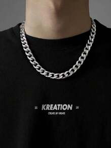 1pc European And American Classic Fashionable Titanium Steel Men's Simple Pendant Design Hip Hop Punk Pendant Necklace, Collarbone Chain, Non-Fading - Silver - View 9
