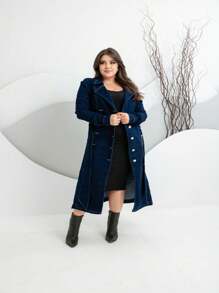 Women Denim Dresses - 深色水洗藍 - 查看 3