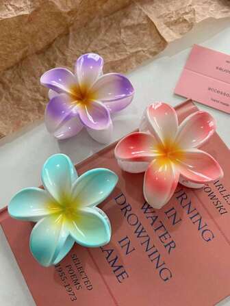 3pcs Women Gradient Colored Floral Plastic Hair Clips, Fashion Versatile, Elegant Simple Design, Suitable For Daily Wear, Parties, Work, Vacation, Hairstyling, Braiding, Makeup, Can Match Clothes And Other Accessories Fashion Hair Accessories Flower Claw Clips Casual Hair Claw
