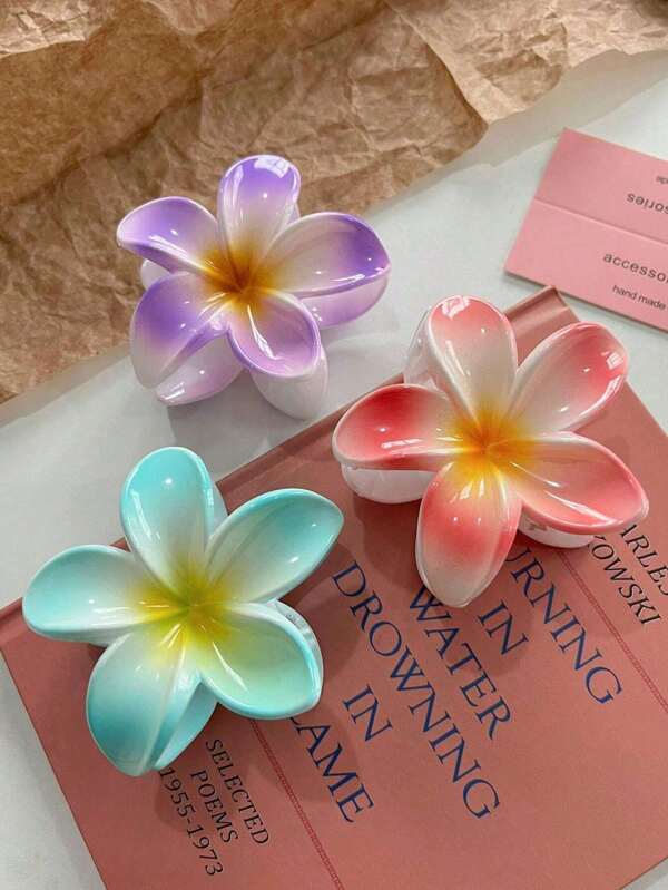 Set de 3 piezas de ganchos para el cabello de mujer con diseño floral de color degradado, de diseño elegante y sencillo, adecuados para uso diario, fiestas, trabajo, vacaciones, peinados, trenzados, maquillaje, y que combinan con la ropa y otros accesorios de moda