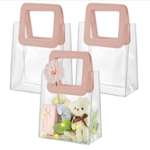 5 Stücke durchsichtige Geschenkbeutel mit weißem Griff, wiederverwendbare PVC-Geschenkverpackungsbeutel, kleine Tote Einkaufstasche, geeignet für Partygeschenke, Baby Shower, Hochzeit, Geburtstag