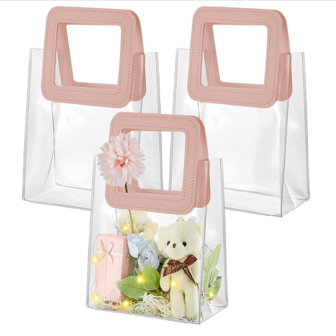 5入組透明白色手把禮物袋，可重複使用PVC禮品包裝袋，小手提袋購物袋，適用於派對禮物、嬰兒沐浴、婚禮、生日