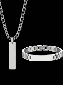 Custom Engraved Necklaces And Bracelets, Men's Stainless Steel 10mm Tank Chain Bracelets, Personalized Women's Military Emblem Pendants, Custom Name, Date, And Anniversary Sets, Jewelry, Holiday Gifts, For Family And Friends, Fun Secret Santa Gifts. - Silver - View 2