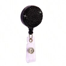 1pc Colorful Rhinestone Inlaid ABS Plastic Retractable Badge Reel, ID Card Holder With Belt Clip And 360 Degree Swivel Back To School