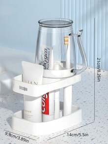 1入組家用或宿舍牙刷杯套裝，帶浴室收納置物架，可作牙刷架牆掛或桌面置物，漱口杯 - 白色 - 查看 3