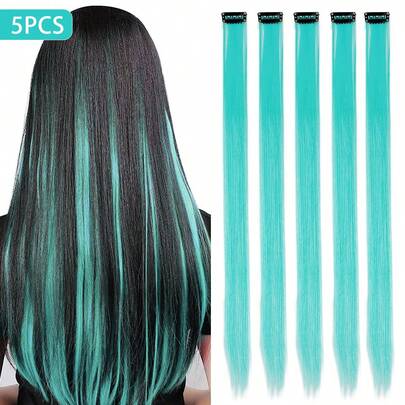 5pcs Navy Blue Clip-In Hair Extensions, 20 Inches Long Straight, Synthetic Material, Suitable For Halloween Cosplay, Fashion Parties, Christmas, New Year And Other Occasions, Can Be Used As Gifts For Women, Also Applicable For Christmas, New Year Carnival, Music Festivals, Etc. (Navy Blue)