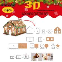10pcs, Gingerbread House Kit For Restaurant, 3D Stainless Steel Cookie Mold Cutters Set For Christmas Halloween Holiday Thanksgiving Festival, Gingerbread House DIY Kit Baking Pastry For Restaurant/Food Truck/Bakery - Silver - View 5