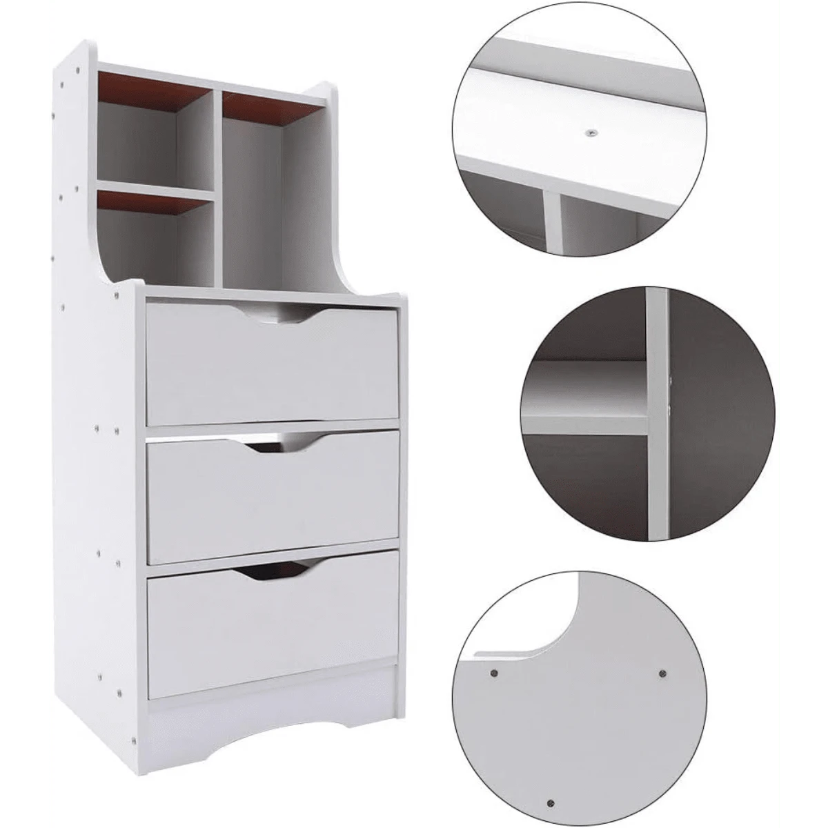 ZhdnBhnos LINSIE 3 Drawers Nightstand Tall Nightstand Side Stand Cabinet Night Stand Bedside Tables For Bedroom And Living Room Nightstand Storage(White) The Best Gift/Present For Family&Friends Happy Christmas - 白色 - 查看 1