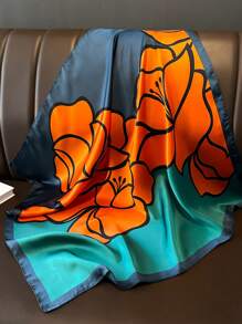 1入組女士印花圍巾，時尚仿真絲頸巾，優雅的口袋四方巾，適用於裝扮時尚造型的理想選擇，也可當作髮箍或頭帶使用