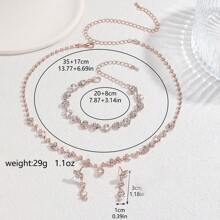 Conjunto elegante e sofisticado de 4 peças de colar, brincos e pulseira, jóias de noiva, adequado como presente para casamentos, aniversários e aniversários de mulheres, acessórios de vestido de noite - Conjunto de joias com 4 peças - Visão 7