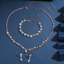 Conjunto elegante e sofisticado de 4 peças de colar, brincos e pulseira, jóias de noiva, adequado como presente para casamentos, aniversários e aniversários de mulheres, acessórios de vestido de noite - Conjunto de joias com 4 peças - Visão 4