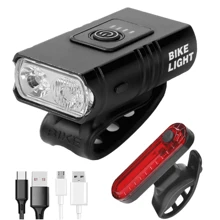 Mountain Bike Lights USB Rechargeable Bicycle T6 LED Torch Front Rear Lamp Set - Black - View 2