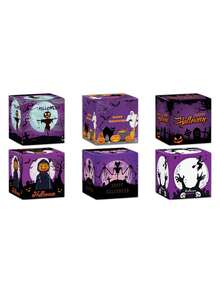 6 件万圣节糖果盒，万圣节装饰道具派对场景布置用品，橙色和黑色立体盒子，邪恶南瓜城堡图案，万圣节糖果零食包装 - 彩色 - 查看 11