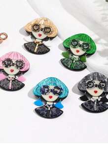 1pc Women Personalized Girl Wearing Glasses Acrylic Brooch, Portrait Style Pin For Jackets, Backpacks