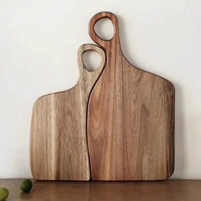 1pc, Acacia Wooden Cutting Boards With Handle, Rustic Cheese Charcuterie Serving Planks, Kitchen Butcher Blocks, Washable Fruit Boards