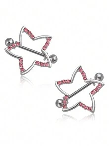 2pcs Nipple Ring Barbell Rhinestone Paved Star Shape Nipplerings Piercing Stainless Steel Nipple Rings Body Piercing Jewelry - Multicolor - View 10