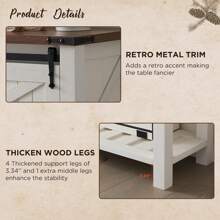 Farmhouse Entryway Table With 2 Sliding Barn Doors & Adjustable Shelves, 46" Console Table With 11" High Open Shelf, Wood Rustic Sofa Table Behind Couch For Hallway, Entry Way, Living Room, Foyer - 古色古香的白色 - 查看 5