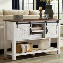 Farmhouse Entryway Table With 2 Sliding Barn Doors & Adjustable Shelves, 46" Console Table With 11" High Open Shelf, Wood Rustic Sofa Table Behind Couch For Hallway, Entry Way, Living Room, Foyer - 古色古香的白色 - 查看 6