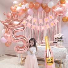 Bộ 53 phụ kiện trang trí tiệc sinh nhật màu vàng hồng, bao gồm biểu ngữ chúc mừng sinh nhật màu hồng, bóng bay số màu vàng hồng, chai sâm panh và vương miện để trang trí tiệc sinh nhật lần thứ 21, phụ nữ, bé gái, 21, 18, 16, 30, 4, 9 tuổi, đồ dùng tiệc sinh nhật, Giáng sinh - Nhiều màu - Xem 5