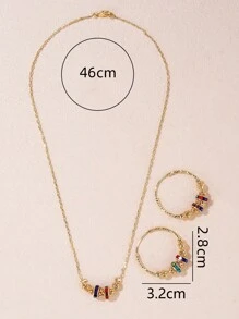 3pcs/Set Women's Fashion Hollow Beaded Colorful Crystal Necklace Earrings Set - Multicolor - View 4
