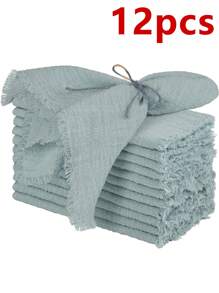 6/12pcs Minimalist Fresh Linen Napkins, Skin-Friendly Absorbent, Suitable For Party, Wedding, Restaurant, Dining Table Decor, Breathable & Lightweight