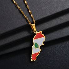 1 pieza Collar con colgantes del mapa del  con bandera, joyería con cadenas de mapas - Multicolor - Ver 6