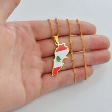 1 pieza Collar con colgantes del mapa del  con bandera, joyería con cadenas de mapas - Multicolor - Ver 5
