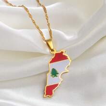 1 pieza Collar con colgantes del mapa del  con bandera, joyería con cadenas de mapas - Multicolor - Ver 2