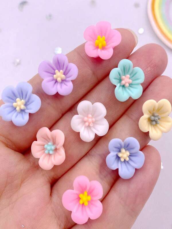 50 pezzi/confezione Adesivi 3D in resina a forma di fiore di corno colorati, 14 mm, accessori per orecchini, decorazioni fai-da-te per telefoni cellulari, scrapbooking, artigianato, San Valentino, estate, scuola