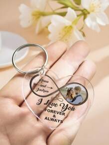 1 pieza Llavero personalizado con foto de pareja, llavero personalizado con texto, llavero personalizado con foto, llavero acrílico personalizado con forma de corazón, llavero personalizado con nombre, llavero personalizado de infinito, regalo de boda, regalo de aniversario, regalo para él/ella, idea de regalo para el Día de San Valentín, Día de la Madre, Día del Padre, aniversarios, regalo de pareja, el mejor regalo para mamá, papá, esposa, esposo, novia, novio, grabado, acero inoxidable, colorido, lindo, adorable, divertido, kawaii, Y2K, elegante, unisex, informal, personalizado, único, personalizado, regalos ideales para él, regalos ideales para ella