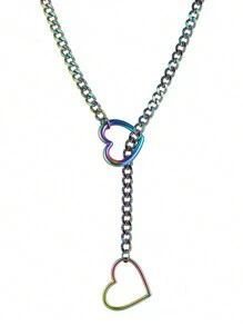 1pc Valentine's Day Unique Fashion Heart Laser Hollow Chain Stainless Steel Colorful Pendant Necklace, Gift For Couples, Suitable For Party And Daily Wear