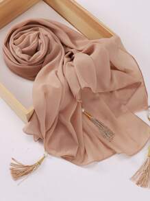 1 件装流苏女士围巾纯色雪纺头巾长围巾优雅头巾流苏头巾配饰女士 - 彩色 - 查看 22