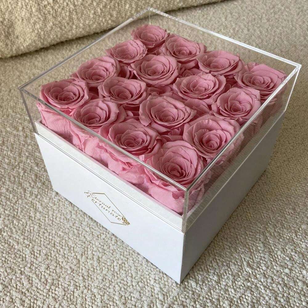 16Pieces Forever Rose Preserved Roses In Acrylic Box, Forever Flowers