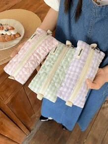 1个清新格子铅笔盒，学生办公文具包，杂物零钱收纳袋，返校季必备，返校用品，文具，铅笔袋，书包 - 彩色 - 查看 3