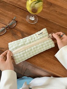 1个清新格子铅笔盒，学生办公文具包，杂物零钱收纳袋，返校季必备，返校用品，文具，铅笔袋，书包 - 彩色 - 查看 8