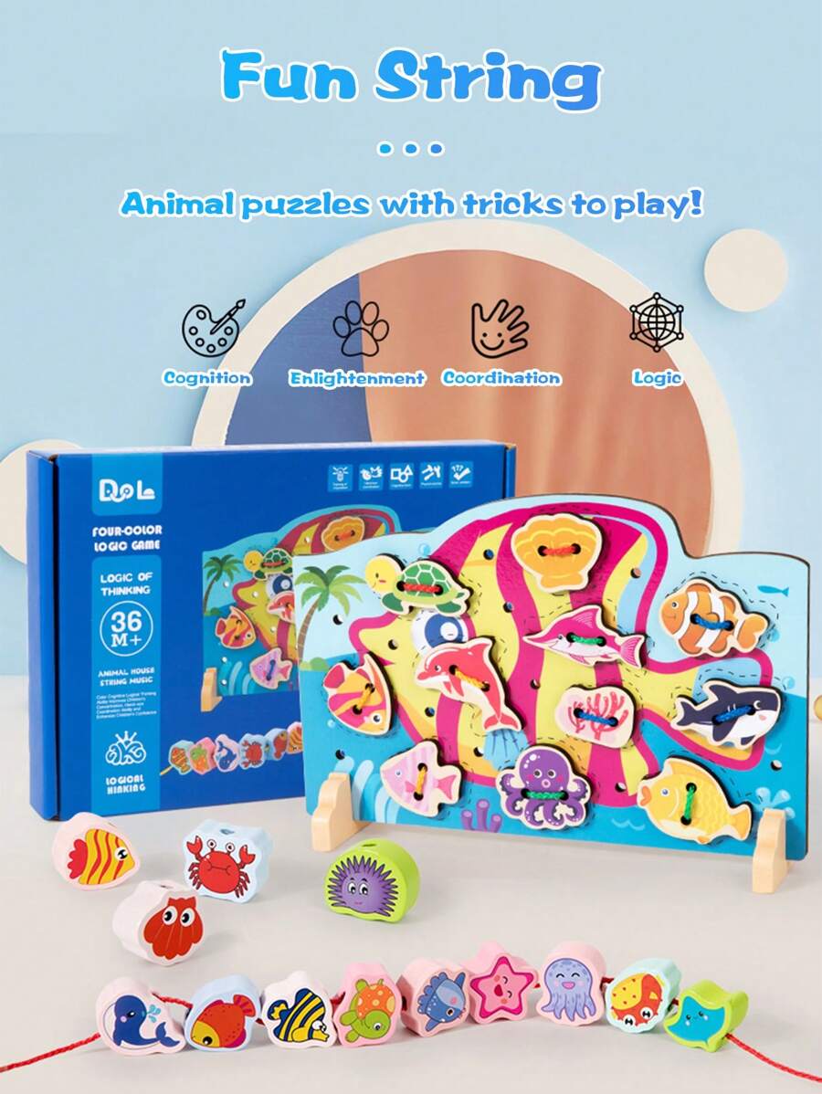 Montessori Educational Wooden Lacing Beads Toys For Toddler 3 4 5 Year