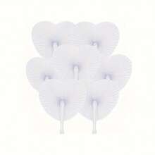 10 piezas Abanicos plegables de papel con forma de corazón blanco para bodas, viajes, Día de San Valentín - Blanco - Ver 3