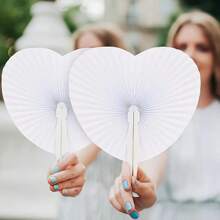 10 piezas Abanicos plegables de papel con forma de corazón blanco para bodas, viajes, Día de San Valentín - Blanco - Ver 1