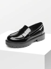 Girls Loafers Chunky Platform Penny Loafers School Uniform Slip On Dress Shoes Round Toe Comfortable - Black - View 2