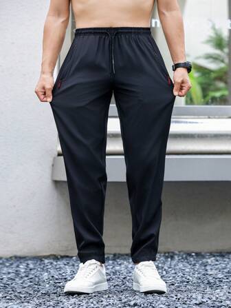 Boyfriend Style Men's Sports Pants Lightweight Quick Dry Casual Trousers Summer Ice Silk Breathable Drawstring 3/4 Pants