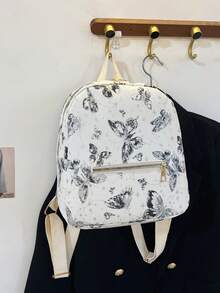 Mochila de PU con estampado gráfico de mariposa para mujeres, mochila casual para estudiantes de secundaria y universitarios, mochila pequeña y dulce para vacaciones al aire libre y viajes, mochila versátil y sencilla para uso diario, negocios y viajes al trabajo, regalo de San Valentín - Negro - Ver 3