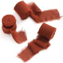 5米 INS 风格手工撕边雪纺丝带，带磨边，4厘米宽，用于婚礼花束、流苏、蝴蝶结和装饰，由欧根纱和真丝面料制成，圣诞节情人节