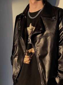 1pc European And American Classic Fashionable Titanium Steel Men's Simple Pendant Design Hip Hop Punk Pendant Necklace, Collarbone Chain, Non-Fading - Silver - View 3