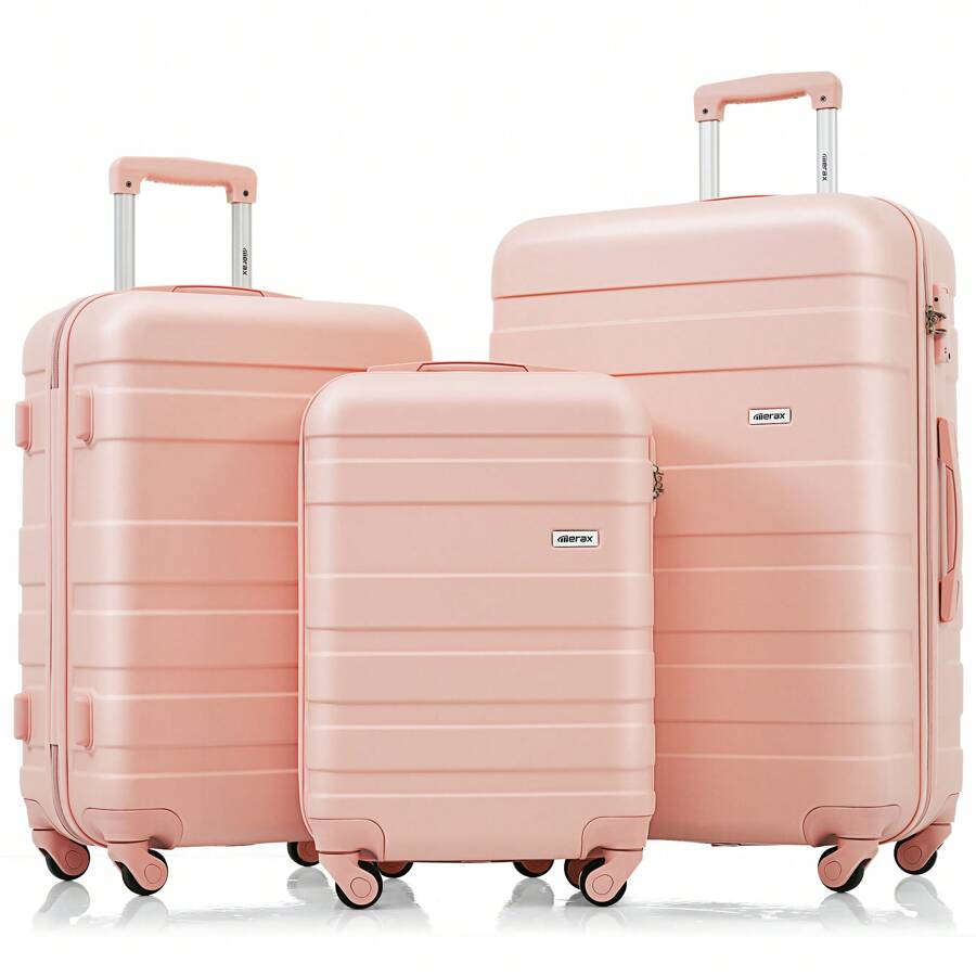 MERAX Luggage Sets New Model ABS Hardshell 3pcs Luggage Hardside Lightweight Durable Suitcase Sets Spinner Wheels Suitcase With TSA Lock 20''24''28''( Pink) - hồng - Xem 1