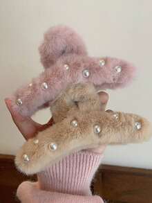 1 件优雅大号毛绒仿珍珠发夹，适合女孩，甜美高端设计 - 彩色 - 查看 2