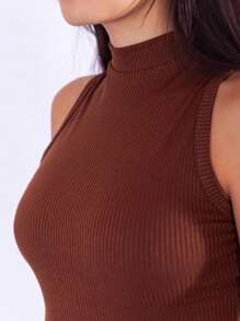 Women's High Neck Blouse - 鏽棕色 - 查看 4