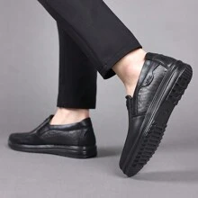 男士休閒滑步運動鞋，平底，防滑，透氣商務休閒皮鞋 - 黑色 - 查看 5