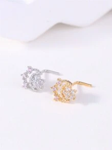 KARYOKO 1 件 L 形针鼻钉戒指，适合女士女孩独特蓝花星新月方晶锆石夏季金银色鼻环首饰派对和礼物 20G 情人节 - L PIN - 查看 7