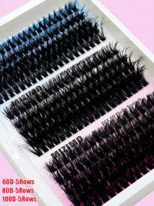 Schwarze 60D+80D+100D gebündelte Wimpern, 15 Reihen 290 Büschel, CC/D/DD Heißschmelz-Kunstmink-Wimpern, 0,07 mm Dicke, gemischte Länge 12-20 mm, lange und dicke einzelne Kunstwimpern mit stufenweise zunehmenden Wimpernbüscheln, Wimpernbüschel, einzelne Kunstwimpern, Wimpern, Kunstwimpern - Schwarz - Übersicht 2