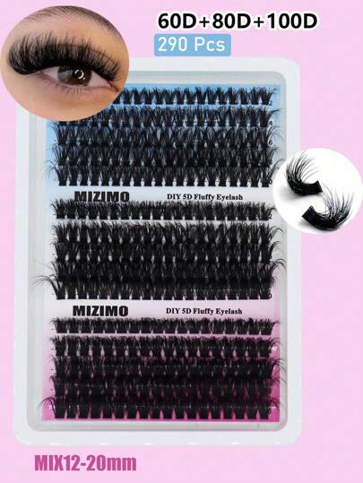 Black 60D+80D+100D Clustered Eyelashes, 15 Rows 290 Bunches, CC/D/DD Hot Melt Faux Mink Eyelashes, 0.07mm Thickness, Mixed Length 12-20mm, Long And Thick Individual False Eyelashes With Gradual Increaselash Clusters,Eyelash Clusters,Individual Eyelashes,Lashes,Fake Lashes